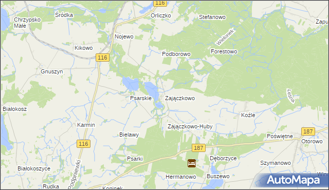 mapa Zajączkowo gmina Pniewy, Zajączkowo gmina Pniewy na mapie Targeo