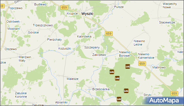 mapa Zakrzewo gmina Wyszki, Zakrzewo gmina Wyszki na mapie Targeo