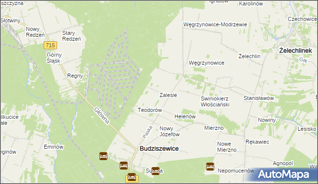 mapa Zalesie gmina Budziszewice, Zalesie gmina Budziszewice na mapie Targeo