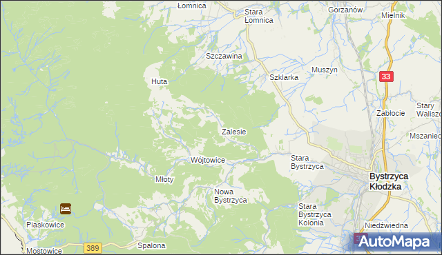 mapa Zalesie gmina Bystrzyca Kłodzka, Zalesie gmina Bystrzyca Kłodzka na mapie Targeo