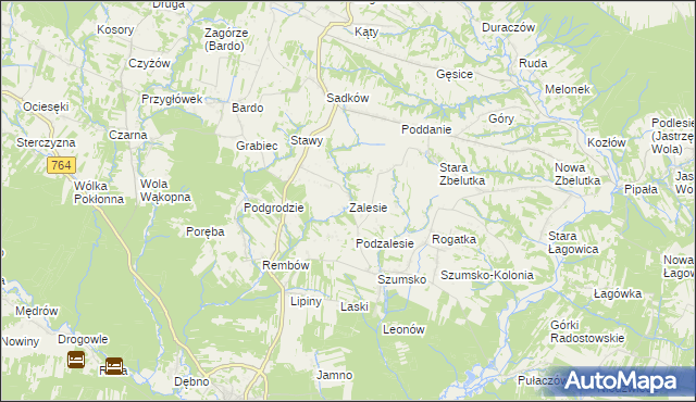 mapa Zalesie gmina Raków, Zalesie gmina Raków na mapie Targeo