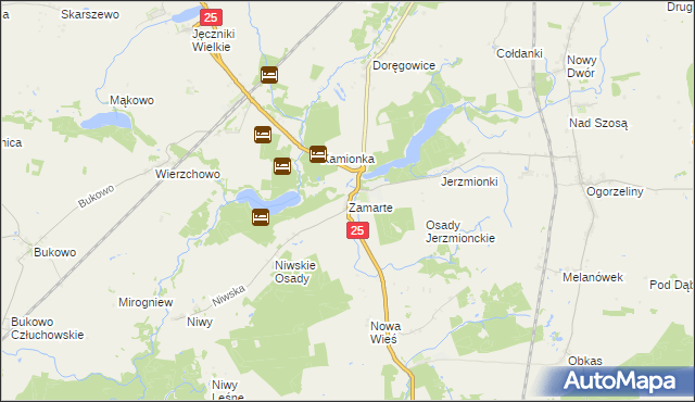 mapa Zamarte gmina Kamień Krajeński, Zamarte gmina Kamień Krajeński na mapie Targeo