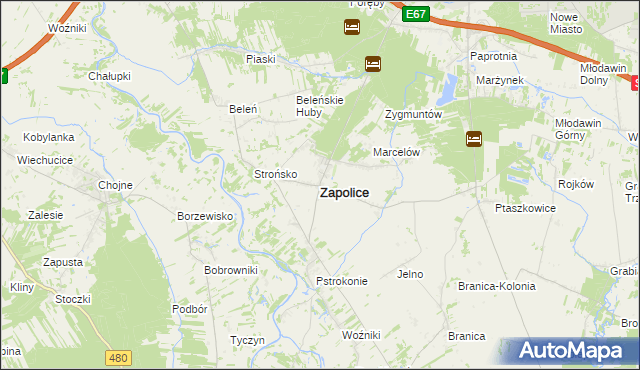mapa Zapolice powiat zduńskowolski, Zapolice powiat zduńskowolski na mapie Targeo