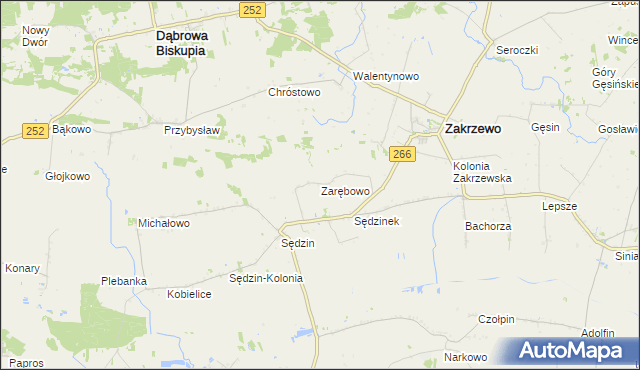 mapa Zarębowo gmina Zakrzewo, Zarębowo gmina Zakrzewo na mapie Targeo