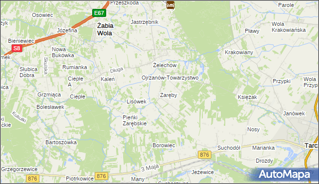 mapa Zaręby gmina Żabia Wola, Zaręby gmina Żabia Wola na mapie Targeo