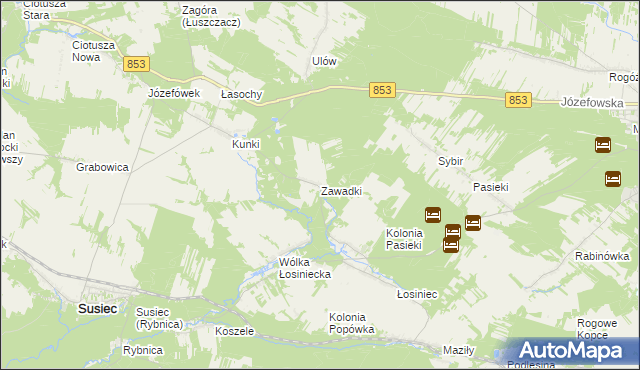 mapa Zawadki gmina Susiec, Zawadki gmina Susiec na mapie Targeo