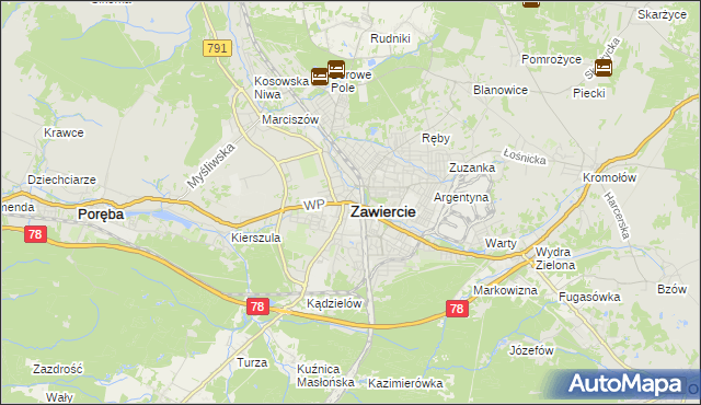 mapa Zawiercie, Zawiercie na mapie Targeo