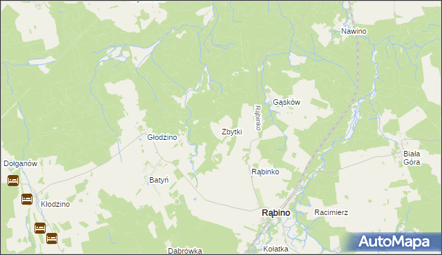 mapa Zbytki gmina Rąbino, Zbytki gmina Rąbino na mapie Targeo