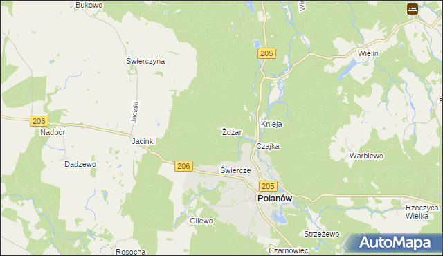 mapa Żdżar gmina Polanów, Żdżar gmina Polanów na mapie Targeo