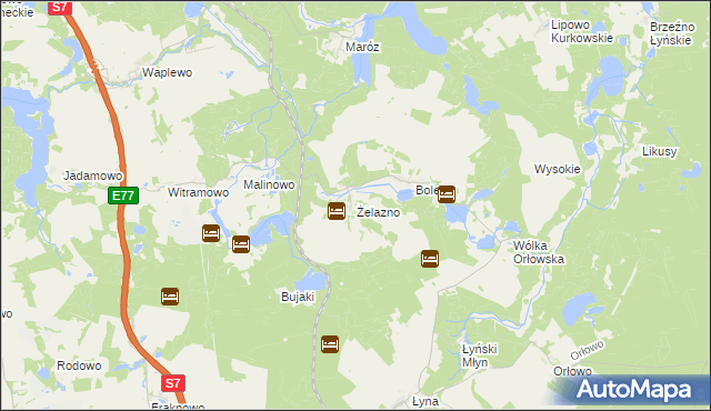 mapa Żelazno gmina Nidzica, Żelazno gmina Nidzica na mapie Targeo