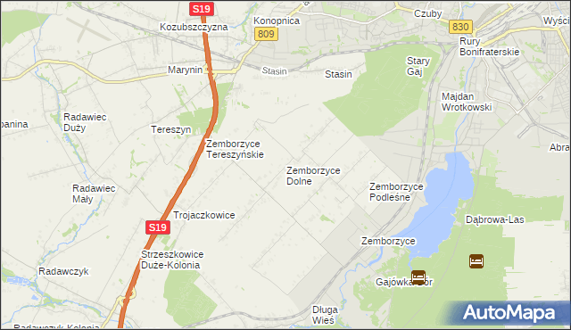 mapa Zemborzyce Dolne, Zemborzyce Dolne na mapie Targeo