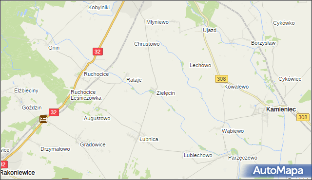 mapa Zielęcin gmina Wielichowo, Zielęcin gmina Wielichowo na mapie Targeo