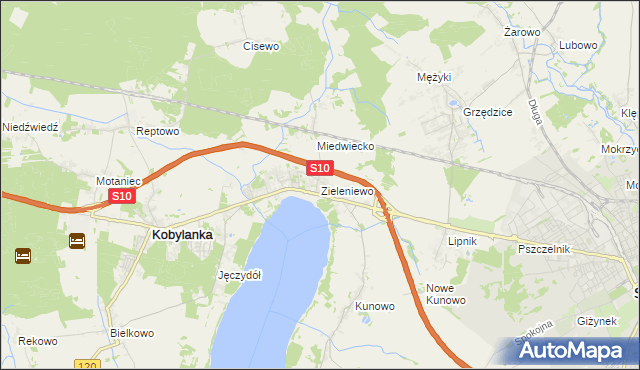 mapa Zieleniewo gmina Kobylanka, Zieleniewo gmina Kobylanka na mapie Targeo