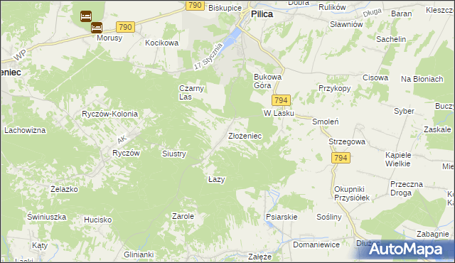 mapa Złożeniec, Złożeniec na mapie Targeo