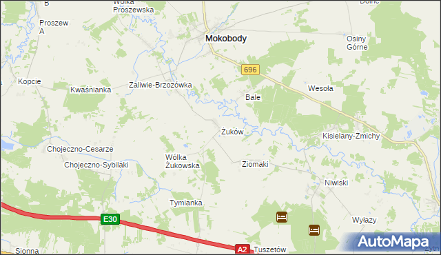 mapa Żuków gmina Mokobody, Żuków gmina Mokobody na mapie Targeo