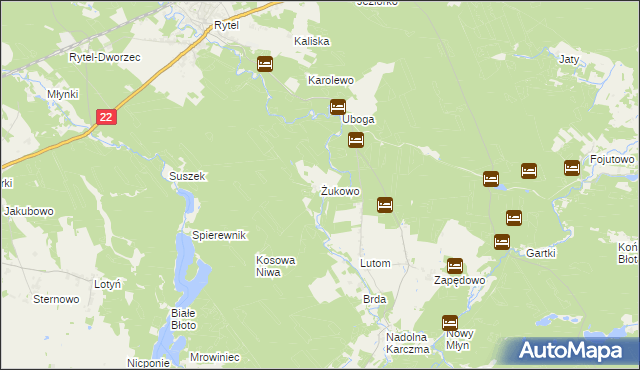 mapa Żukowo gmina Czersk, Żukowo gmina Czersk na mapie Targeo