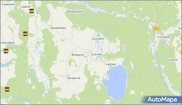 mapa Żukowo gmina Sławno, Żukowo gmina Sławno na mapie Targeo