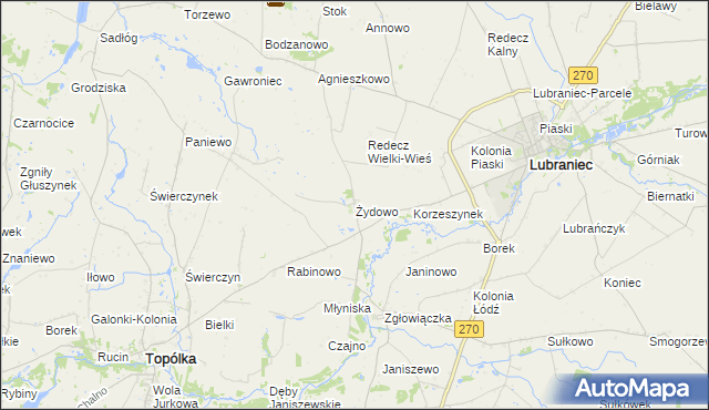mapa Żydowo gmina Lubraniec, Żydowo gmina Lubraniec na mapie Targeo