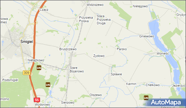 mapa Żydowo gmina Śmigiel, Żydowo gmina Śmigiel na mapie Targeo