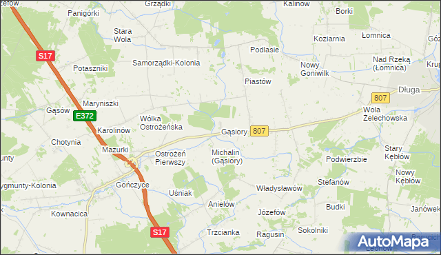 mapa Gąsiory gmina Żelechów, Gąsiory gmina Żelechów na mapie Targeo