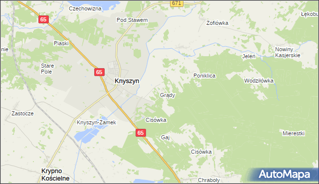 mapa Grądy gmina Knyszyn, Grądy gmina Knyszyn na mapie Targeo