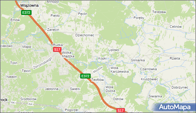 mapa Kopki gmina Wiązowna, Kopki gmina Wiązowna na mapie Targeo