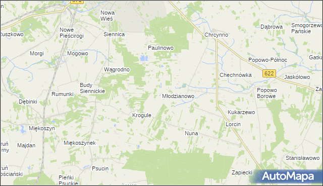 mapa Młodzianowo gmina Nasielsk, Młodzianowo gmina Nasielsk na mapie Targeo