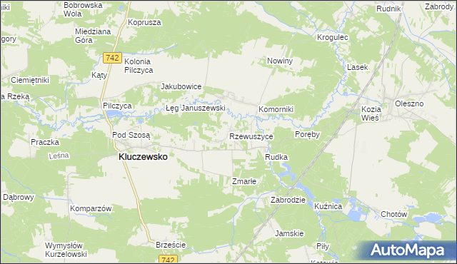 mapa Rzewuszyce, Rzewuszyce na mapie Targeo