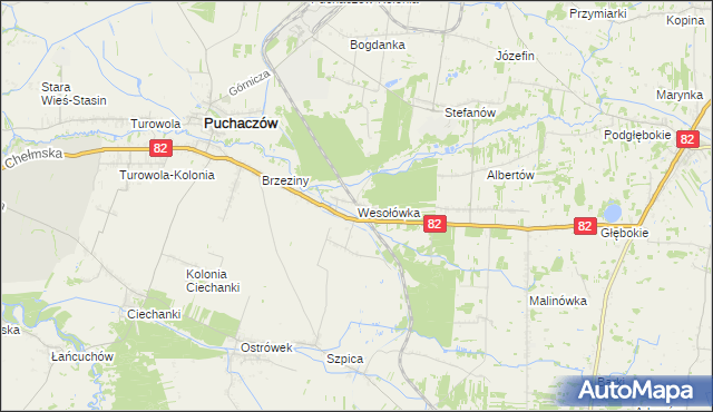 mapa Wesołówka gmina Puchaczów, Wesołówka gmina Puchaczów na mapie Targeo