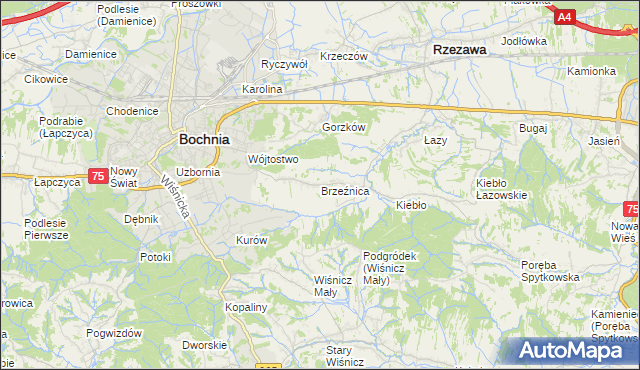 mapa Brzeźnica gmina Bochnia, Brzeźnica gmina Bochnia na mapie Targeo