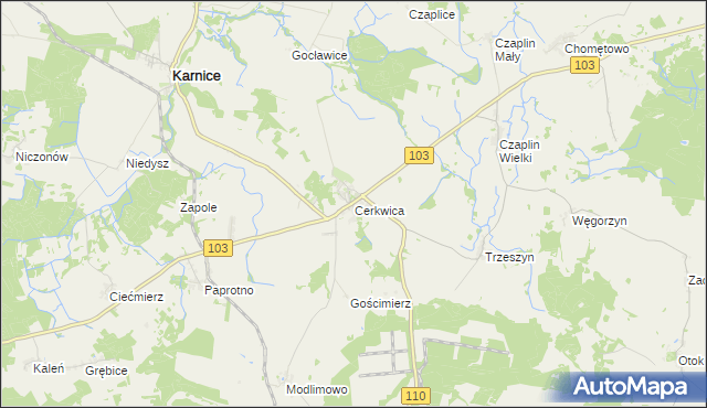 mapa Cerkwica, Cerkwica na mapie Targeo