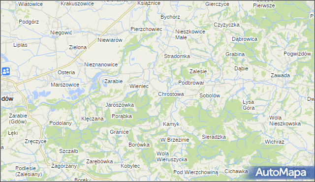 mapa Chrostowa gmina Łapanów, Chrostowa gmina Łapanów na mapie Targeo