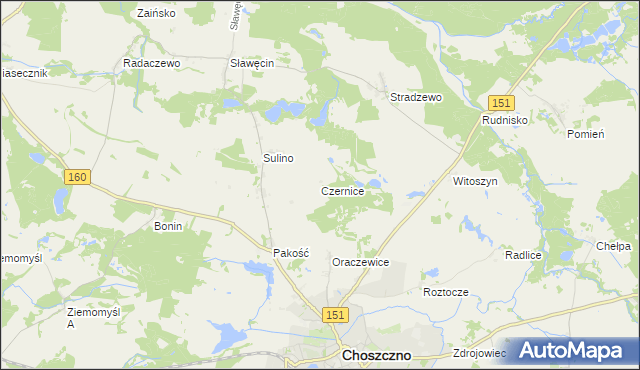 mapa Czernice gmina Choszczno, Czernice gmina Choszczno na mapie Targeo