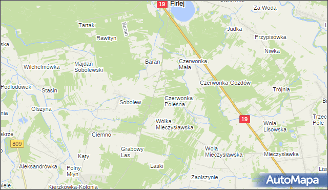 mapa Czerwonka Poleśna, Czerwonka Poleśna na mapie Targeo