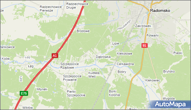 mapa Dąbrówka gmina Radomsko, Dąbrówka gmina Radomsko na mapie Targeo