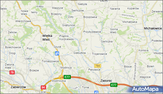 mapa Januszowice gmina Zielonki, Januszowice gmina Zielonki na mapie Targeo