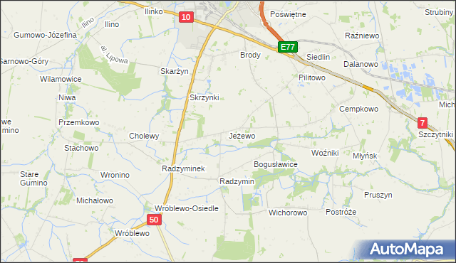 mapa Jeżewo gmina Płońsk, Jeżewo gmina Płońsk na mapie Targeo