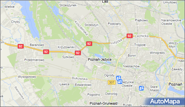 mapa Jeżyce gmina Poznań, Jeżyce gmina Poznań na mapie Targeo