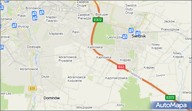 mapa Kalinówka gmina Głusk, Kalinówka gmina Głusk na mapie Targeo