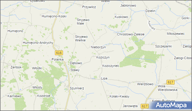 mapa Koziczyn gmina Regimin, Koziczyn gmina Regimin na mapie Targeo