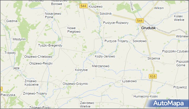 mapa Kozły-Janowo, Kozły-Janowo na mapie Targeo