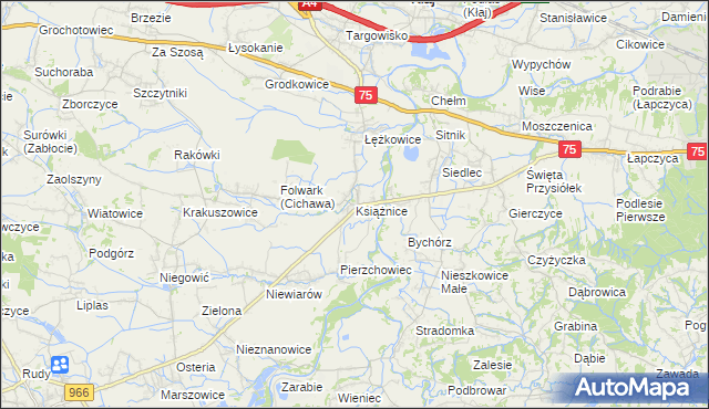 mapa Książnice gmina Gdów, Książnice gmina Gdów na mapie Targeo