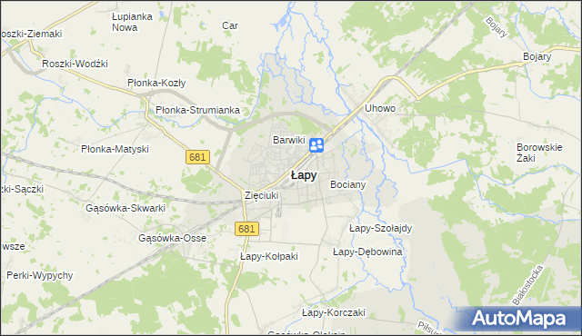 mapa Łapy, Łapy na mapie Targeo