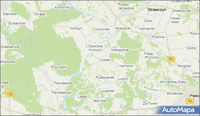 mapa Łosień gmina Piekoszów, Łosień gmina Piekoszów na mapie Targeo