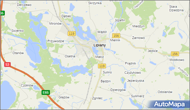 mapa Małcz gmina Lipiany, Małcz gmina Lipiany na mapie Targeo