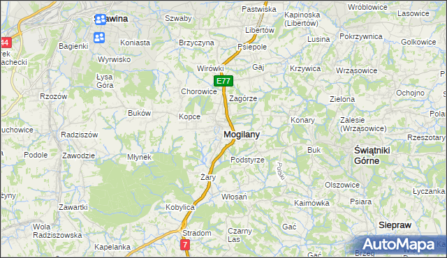 mapa Mogilany, Mogilany na mapie Targeo