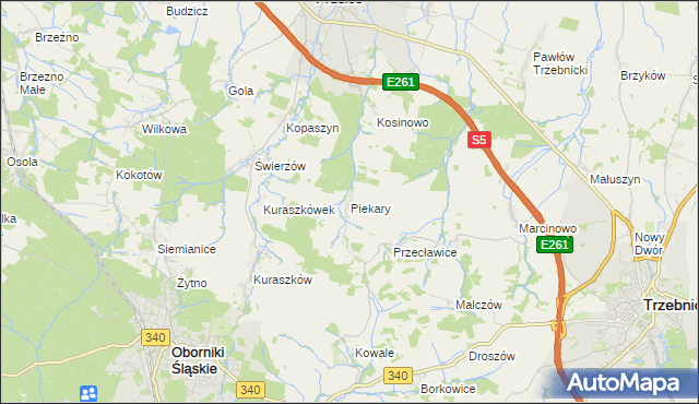 mapa Piekary gmina Oborniki Śląskie, Piekary gmina Oborniki Śląskie na mapie Targeo