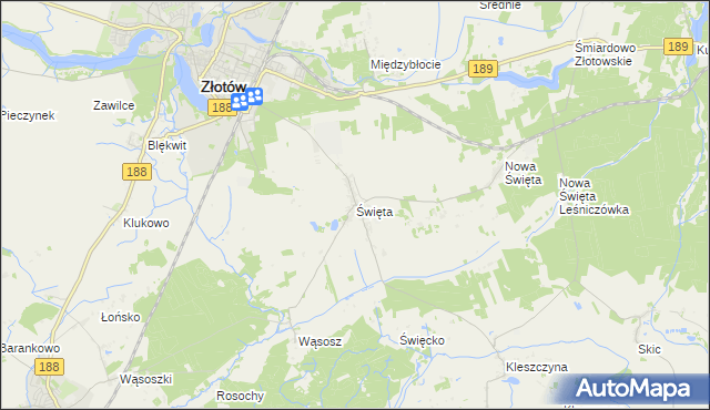 mapa Święta gmina Złotów, Święta gmina Złotów na mapie Targeo