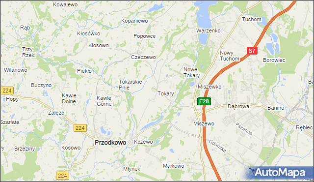 mapa Tokary gmina Przodkowo, Tokary gmina Przodkowo na mapie Targeo