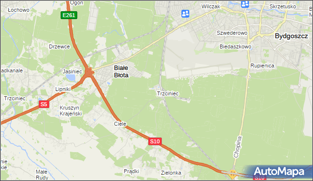 mapa Trzciniec gmina Białe Błota, Trzciniec gmina Białe Błota na mapie Targeo